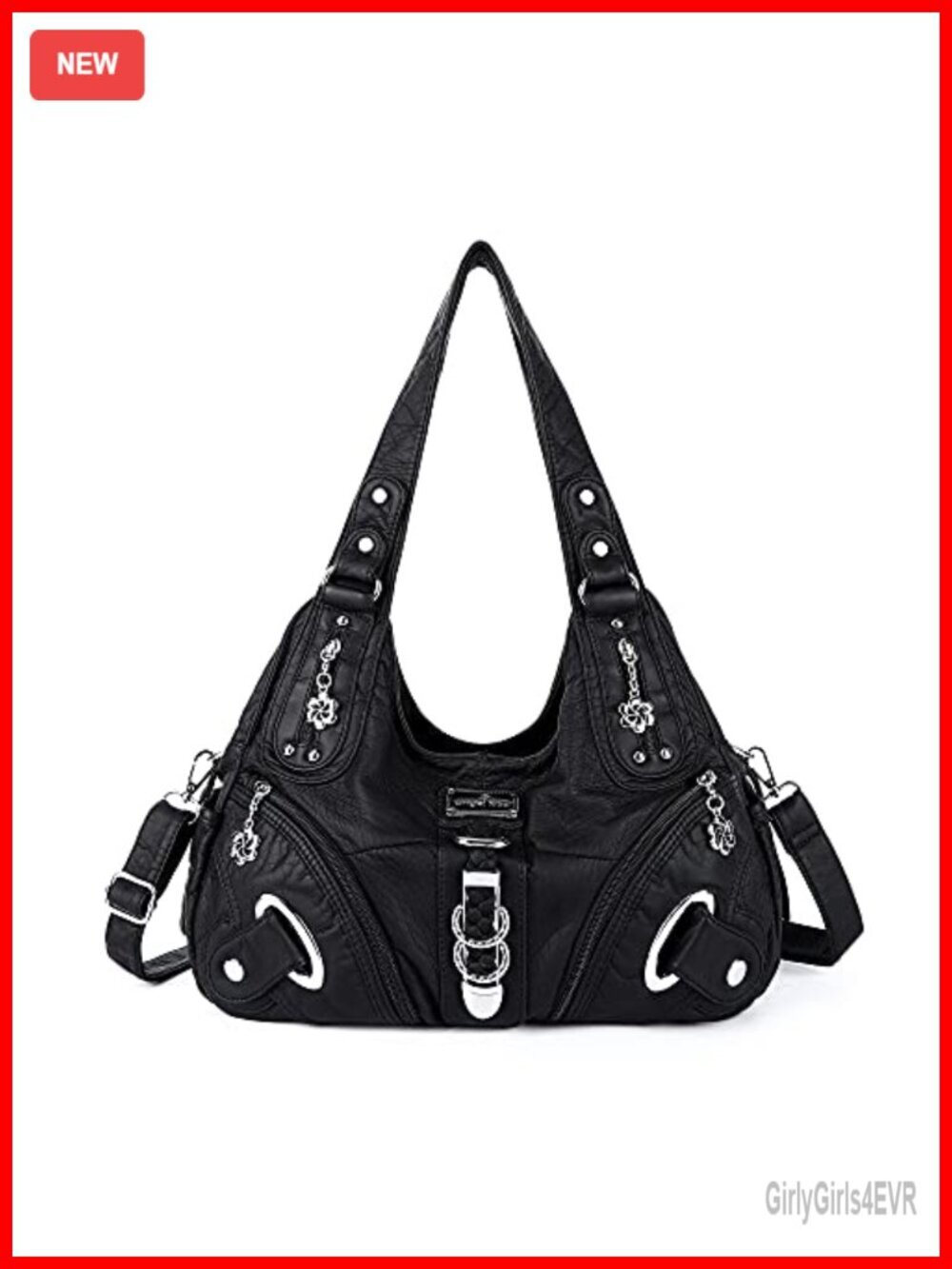 Washed PU Leather Hobo Bag Satchel Multi-Pocket Shoulder Bag
